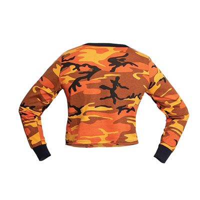 Triko dámské krátké CROP dlouhý rukáv ORANGE CAMO