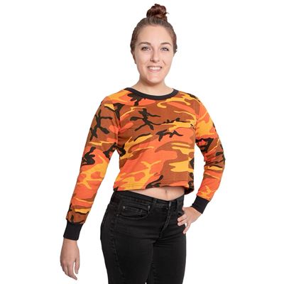 Triko dámské krátké CROP dlouhý rukáv ORANGE CAMO